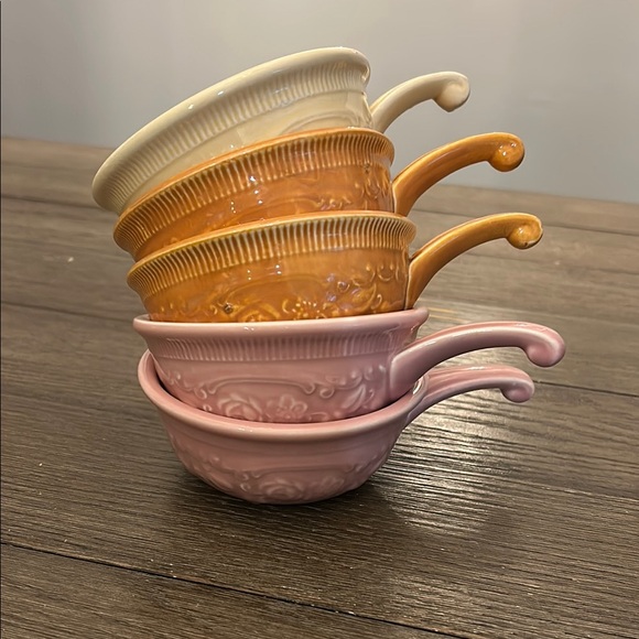 ts & t Other - Vintage Set of Colorful Ceramic Soup Bowls oven serve ware handles 5 pieces